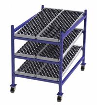 UNEX FLOW CELL Gravity Flow Rack: 36 in x 60 in x 54 in, Tilt, 3 Shelves, Rubber (MPN FCM99SW36603). Key specifications — Brand: UNEX FLOW CELL; Decking Material: Rubber.