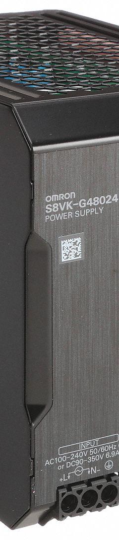 OMRON DC Power Supply: DIN Rail, 480 W Output Power - Rated, 20 A Current - Output, Single Phase (MPN S8VK-G48024). Key specifications — attr1044898: Single; attr1044874: Metal; attr1044879: 100 to 240V AC; attr211400: OMRON.