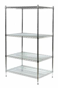APPROVED VENDOR Wire Shelving Unit: Starter, 48 in x 24 in, 85 in Overall Ht, 4 Shelves, Dry, Silver (MPN 2KPE4). Key specifications — Recommended Environments: Dry; Color: Silver; Finish: Chrome; Material: Steel; Brand: APPROVED VENDOR.
