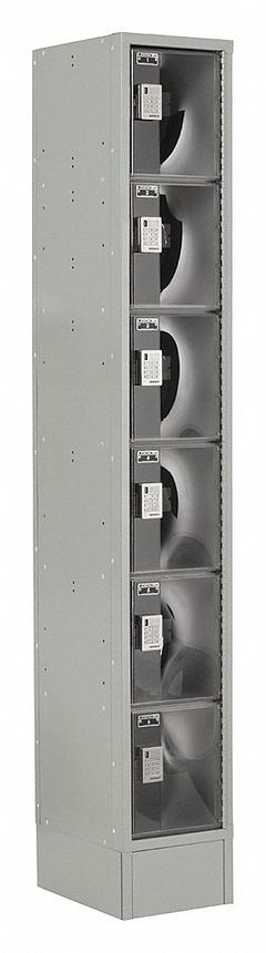 LOCKUP Box Locker: 12 in x 18 in x 82 in, 6 Tiers, 1 Units Wide, Clearview, Electronic Keypad, Gray (MPN LUPE-1W6T-PC1S-02-31-A). Key specifications — Locker Color: Gray; Door Type: Clearview; Brand: LOCKUP; Assembled: Assembled; Color Family: Gray.