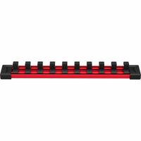 MILWAUKEE Socket Rail: Black/Red, 1 7/16 in Overall Wd, 10 Posts/Slots, Plastic, Sockets (MPN 49-66-6735). Key specifications — attr1125333: Metal Ball Detent Clip; attr1125348: Plastic; attr1125346: MILWAUKEE; attr1125347: Black; attr1136588: Sockets; attr1125364: Socket Rail.