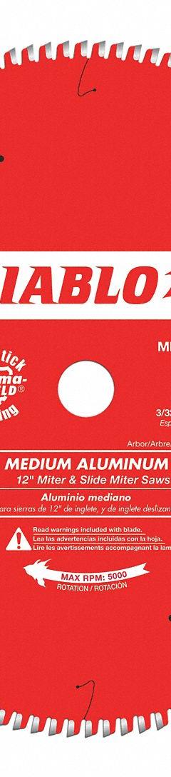 DIABLO Circular Saw Blade: 12 in Blade Dia., 96 Teeth, 0.09 in Cut Wd, 1 in Arbor Size, Thick Metal (MPN D1296N). Key specifications — attr1116119: DIABLO; attr1145631: Soft Metals.