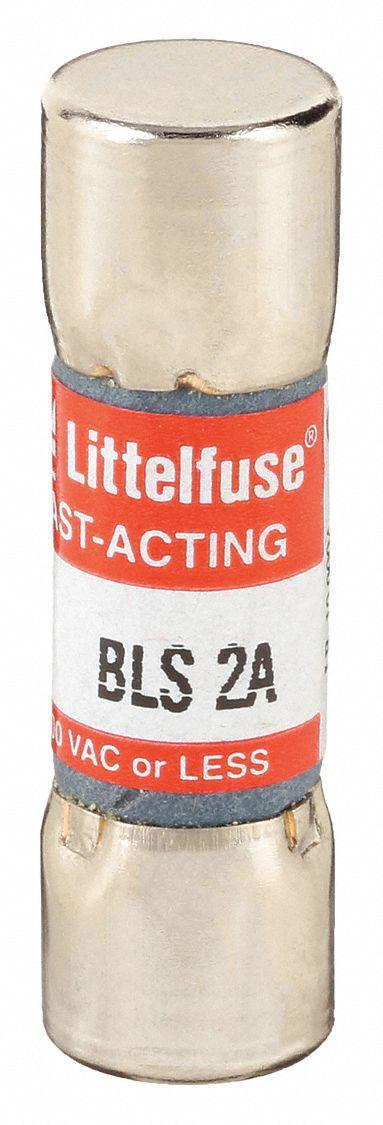 LITTELFUSE Fuse: BLS Series, Midget, Fast-Acting, 2 A, 600 V AC, 13/32 in x 1 3/8 in - Fast-Acting Cylindrical Fuses