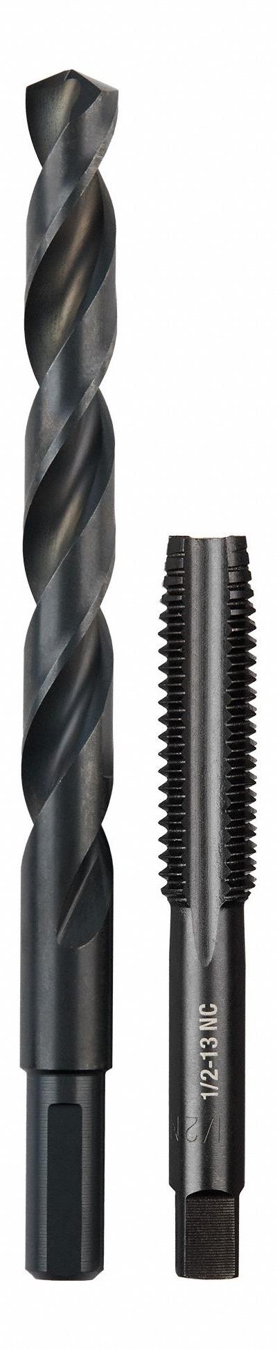 MILWAUKEE Plug Tap and Drill Bit: 2 Pc, 1/2"-13 Tap, 27/64" Drill - Drill Bit & Hand Tap Sets