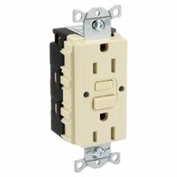 HUBBELL GFCI Receptacle: Decorator Duplex, 5-15, Ivory, GFCI, 125V AC, 15 A, 2 Pole / 3 Wire (MPN SNAPGFTW15I)