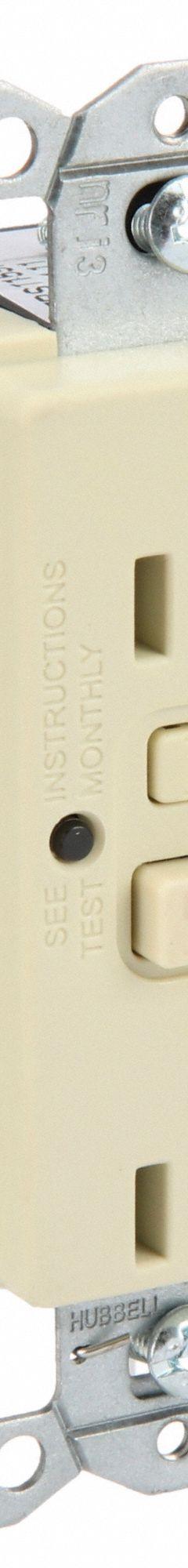 HUBBELL GFCI Receptacle: Decorator Duplex, 5-15, Ivory, GFCI, 125V AC, 15 A, 2 Pole / 3 Wire (MPN SNAPGFTW15I)