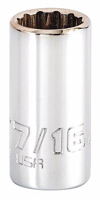 PROTO Socket: SAE, 1/4 in Drive Size, 7/16 in Socket Size, 12-Point, Std, Chrome, Not Tether Capable (MPN J4714N). Key specifications — attr1204417: PROTO; attr1204392: Chrome.