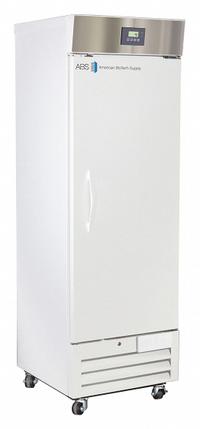 AMERICAN BIOTECH SUPPLY Lab Refrigerator: 16 cu ft, Upright, 1°C to 10°C, 29 3/4 in Overall Dp, Temp (MPN ABT-HC-16S). Key specifications — Door Opening Style: Right; Color: White; Alarm Type: Temperature; Manufacturer Part Number: ABT-HC-16S; Brand: AMERICAN BIOTECH SUPPLY; Product Type: Lab Refrigerator; Door Type: Swing Solid; Refrigerant Type: R-290.