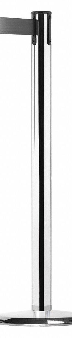 TENSABARRIER Barrier Post with Belt: Black, No Pattern, No Legend, 13 ft Belt Lg, Silver (MPN 889U-1P-1P-MAX-NO-B9X-C). Key specifications — Base Material: Cast Iron; Belt Color: Black; Brand: TENSABARRIER; Post Material: Metal Alloy; Post Color: Silver; Message: No Legend.