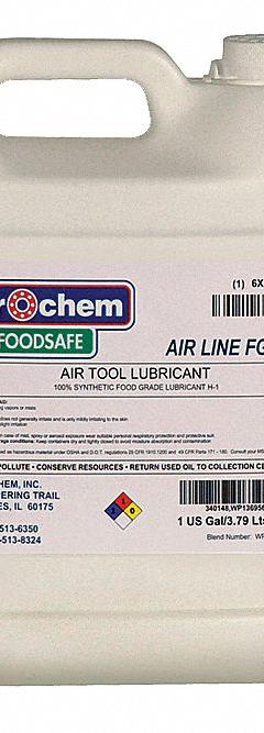PETROCHEM Air Tool Oil: Synthetic, -63°F Min. Op Temp., 485°F Max. Op Temp., NSF H1, Food Grade, Jug (MPN FOODSAFE AIRLINE TOOL FG-68-001). Key specifications — attr1321222: Synthetic; attr1321226: 20W; attr1321227: 134; attr1321244: PETROCHEM; attr1321245: Jug.