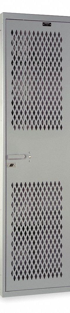 HALLOWELL Wardrobe Locker: 24 in x 22 in x 72 in, 1 Tiers, 1 Units Wide, 16 ga Panel, Ventilated (MPN HTA422-1AS-PL). Key specifications — Locker Color: Light Gray; Brand: HALLOWELL.