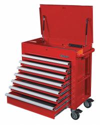 WESTWARD Tool Utility Cart: Red / Red Drawer, 36 3/16 in Wd, 22 1/8 in Dp, 39 1/4 in Ht, Hinge (MPN 55NJ78). Key specifications — attr1136653: (4) 110V; attr1116772: WESTWARD; attr1116768: Keyed.