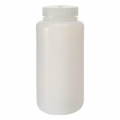NALGENE Laboratory Bottle: HDPE, 1 L, 32 fl oz, Closure Included, Natural, 63 mm - HDPE Wide Mouth Round Lab Bottles