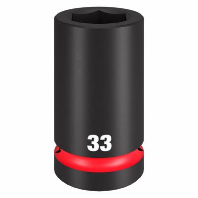 MILWAUKEE Impact Socket: 1 in Drive Size, SAE, 33 mm Socket Size, 6-Point, Deep - 1" Drive Impact Sockets