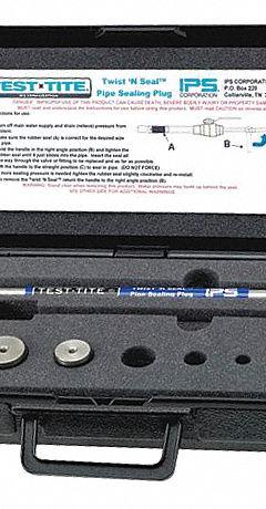 TEST-TITE Twist N Seal Kit: 1 1/4 in – 2 in Pipe Size Range, For PVC, 60 psig Max Pressure (MPN 83790). Key specifications — attr521939: Three Seal Sizes (1-1/4, 1-1/2 and 2); attr521934: PVC; attr510551: TEST-TITE.