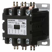 SIEMENS Definite Purpose Contactor: 3 Poles, 120V AC, 50 A, Non-Reversing, Std Contactor Frame Size (MPN 42DF35AF). Key specifications — Brand: SIEMENS; Coil Voltage: 110/110-120V AC; Mounting Style: Surface; Terminal Connection Type: Quick Disconnect and Screw/Box Lug; Maximum Voltage Rating: 600V AC; Series: 42 Series; Phase: Three; Main Pole Contact Form: 3NO.