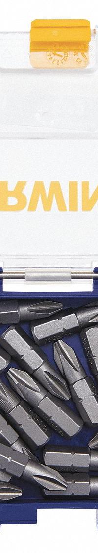 IRWIN Insert Bit: Insert Bit, Imperial/Metric, PH2 Bit Industry Size, #2 Bit Size, Std, Hex, 20 PK (MPN IWAF121PH220D). Key specifications — attr1119695: IRWIN; attr1119703: Steel; attr1119710: Standard; attr1119708: Hex; attr1202404: #2.