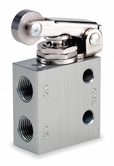 ARO Manual Air Control Valve: MaxAir, Three-Way / Two-Position, Roller, Gray - ARO MaxAir Series Manual Air Control Valves