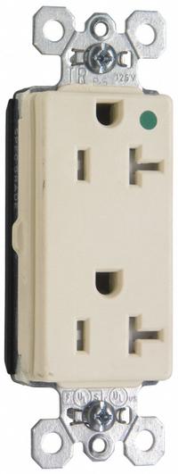 PASS & SEYMOUR Receptacle: Hospital Grade, Decorator Duplex, 5-20R, White, 125V AC, 20 A (MPN PTTR26362HGW). Key specifications — attr1367147: PASS & SEYMOUR.