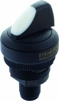 MURRELEKTRONIK Selector Switch: 22 mm Panel Mounting Size, 2 Positions, Short Lever, 2NO (MPN 69070). Key specifications — AC Contact Rating: 0.1 A @ 35 V; Action: Maintained/Momentary; DC Contact Rating: 0.1 A @ 35 V; Key Removal Position: Center; Operator Head Material: Plastic; Operator Head Type: Short-Handled Knob; Operator Illumination: Non-Illuminated; Switch Function @ 1st Position: Off.