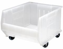 QUANTUM STORAGE SYSTEMS Mobile Bin: 23 7/8 in Overall Lg, 18 1/4 in x 12 in, Clear, Stacking Capable (MPN QUS965MOBCL). Key specifications — Mobility: Mobile; Material: Plastic; Brand: QUANTUM STORAGE SYSTEMS; Stackable: Stacking Capable.