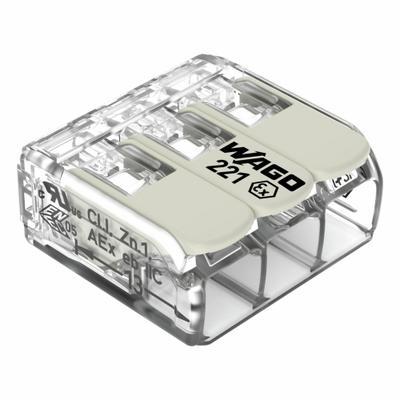 WAGO Lever Wire Connector: 3 Port, 20 AWG – 10 AWG Solid Wire Size Range, 30 A - Hazardous-Location Lever Wire Connectors