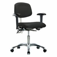 ESD/Cleanroom Chair: Vinyl, Arms Included, Ht Range 19 in to 24 in, 19 in Seat Wd, 18 in Seat Dp (MPN BR-NECR-DHCH-CR-T0-A1-EC-ESDBLK). Key specifications — Foot Support: No; Back Tilt Backward: 13.5°; Back Tilt Forward: 10.5°; Base Material: Aluminum; Brand: APPROVED VENDOR; Product Type: Cleanroom Chair; Cleanroom Class: ISO 5; ESD-Safe: ESD-Safe.