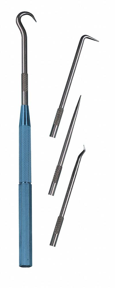 MOODY TOOL Scriber/Pick Set: ESD-Safe, 90° Angle/Curved/Straight, Round, Aluminum - Single-End Scribers
