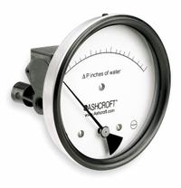 ASHCROFT Differential Pressure Gauge: Dual In-Line or Back, 1/8 in NPT Female, ±3% Gauge Accuracy (MPN 451134EDRQMXCYLM8IWD). Key specifications — Sensor Type: Diaphragm; Series: 1134; Housing Material: Glass Filled Nylon; Certificate of Calibration: Not Included; Gauge Accuracy: ±3%.