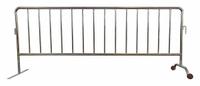 APPROVED VENDOR Crowd Control Barrier: Manual Carry, 40 1/2 in Ht, 8 1/2 ft Lg, 20 in Wd, Silver (MPN 31DW24). Key specifications — Brand: APPROVED VENDOR; Portability: Manual Carry; Material: Steel; Message: No Legend; Includes: Removable Foot with Wheels; Finish: Zinc Plated; Connecting Option: Interlocking; Color: Silver.