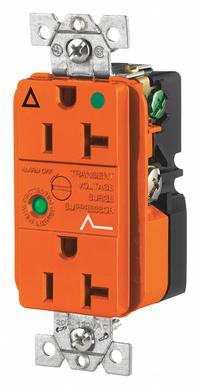 BRYANT Receptacle: Hospital Grade, Duplex, 5-20R, Orange, 125V AC, 20 A, 2 Pole / 3 Wire (MPN SP83IGOA)
