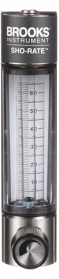 BROOKS Mechanical Flowmeter: Flow Meter, Scale, Variable Area, Panel Mount, Vertical, Liters, FNPT (MPN 1250AR6041MRSVV). Key specifications — Display Type: Scale; O-Ring Material: Viton; Includes Flow Rate Adjustment Knob: Yes; Includes Pressure Guage: No; Mounting Orientation: Vertical; Unit Of Measure: Liters; Brand: BROOKS; Accuracy: +/-5%.