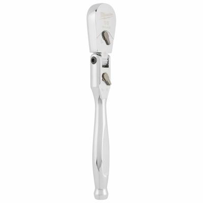 MILWAUKEE Flex Head Ratchet: Pear, Reversible, 8 3/4 in Overall Lg, Chrome - Flex-Head Ratchets
