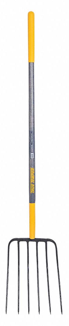 TRUE TEMPER Manure Fork: Steel Head, Straight Handle Type, Wood Handle, 48 in Handle Lg (MPN 1838200). Key specifications — Brand: TRUE TEMPER; Head Material: Steel.