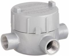Conduit Outlet Body: Aluminum, GE, 3/4 in Trade Size, X Body, 19 cu in Body Capacity (MPN GECXT-2). Key specifications — Series: For Standard Body; Compatible Conduit Trade Size: 3/4 in; Thread Gender: Female; Hub Style: Threaded; Cover Included: Yes; Body Style: X; Connection Type: Threaded; Back Type: Flat.