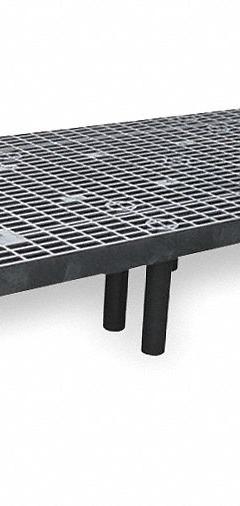 STRUCTURAL PLASTICS Dunnage Rack: Assembled, Snap-Together, 12 in x 36 in x 96 in, Polyethylene (MPN D9636). Key specifications — Color: Black; Brand: STRUCTURAL PLASTICS; Material: Polyethylene; Assembled: Assembled; Method of Construction: Snap-Together; Included: Shelf.