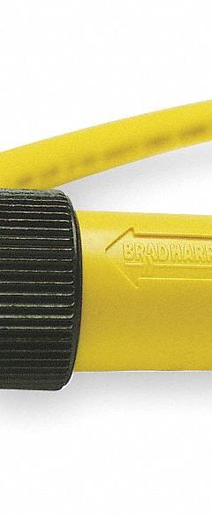 Cordset: 1"-16 Male Straight x Bare Wire, 8 Pins, Yellow, PVC, 12 ft Cable Lg, 7 A Max Current (A) (MPN 208002A01F120). Key specifications — Cable Jacket Color: Yellow; IP Rating: IP67; Wire Size: 16 AWG; Brand: BRAD HARRISON.