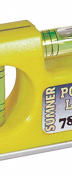 SUMNER Pocket Level: Magnetic, 3 1/2 in, Plastic, 2 Level Vials, 2 Vials, Level Vials, Yellow (MPN 781947). Key specifications — attr939369: Plastic; attr934741: SUMNER; attr986192: Plastic.