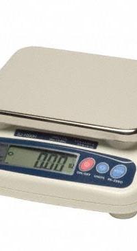 A&D WEIGHING Food Scale: 7 1/2 in Weighing Surface Dp, 9 1/8 in Weighing Surface Wd, Backlit LCD (MPN SJ-15KWPF). Key specifications — Readability: 0.0005 kg/0.001 lb/0.02 oz/0.1 lb-oz; Brand: A&D WEIGHING; IP Rating: IP67.