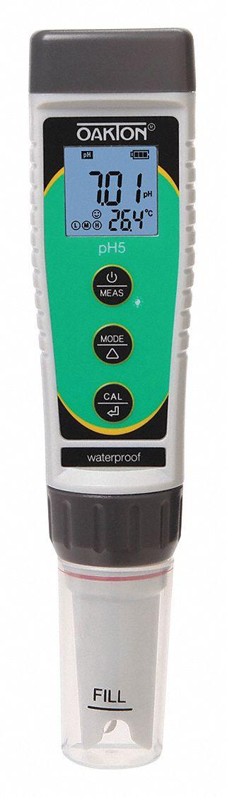 OAKTON pH Meter: pH/Temp, Meter, (4) AAA Batteries/Lanyard/Storage Case - Pocket pH Testers