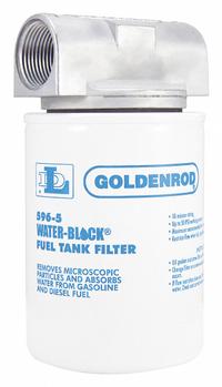 GOLDENROD Fuel Filter: Water & Particulate, Repl Filter, Water / Particulate, 25 gpm Max. Flow Rate (MPN 596). Key specifications — Brand: GOLDENROD; Body Material: Steel/Zinc; Compatible Manufacturer Model Number: 570-1; Series: 596-5.