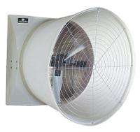 Agricultural Exhaust Fan: Belt Drive, 57 in Blade, 1 1/2 hp, Totally Enclosed Air Over, 33,500 cfm (MPN 573CF112G-3-HV). Key specifications — Nameplate Voltage: 208-230/460V AC; Motor Enclosure: Totally Enclosed Air Over; Brand: SCHAEFER; Frame Finish: Gel Coated; Frame Material: Fiberglass.