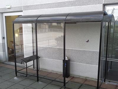NO BUTTS BIN CO. Smoking Shelter: Unassembled, 3 Sides, 124 in x 42 in x 95 in, Aluminum - 3-Wall Back-To-Wall Unassembled Bus & Smoking Shelters