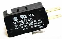 HONEYWELL Miniature Snap Action Switch: Plunger Actuator, 1NO/1NC, Quick Connect (MPN V7-3E17D8). Key specifications — AC Contact Rating: 11 A @ 125 V; Electrical Connection: Quick Connect; Series: V7; Brand: HONEYWELL.