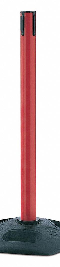 TENSABARRIER Single Belt Receiver Post: Round Sloped, 38 in Post Ht, Red, Plastic, Nonfillable Base (MPN 886-21-RCV). Key specifications — Brand: TENSABARRIER; Post Color: Red; Post Material: Plastic; Base Material: Rubber; Base Shape: Sloped.