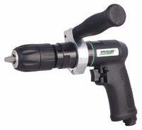 SPEEDAIRE Air-Powered Drill: 1/2 in Chuck, Medium Duty, 800 RPM, 0.5 hp, Keyless, Reversible (MPN 21AA76). Key specifications — attr1320790: SPEEDAIRE.
