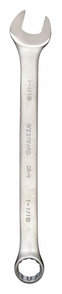WESTWARD Combination Wrench: Alloy Steel, Satin, 1 1/16 in Head Size, 14 1/8 in Overall Lg, Offset (MPN 36A186). Key specifications — attr309539: 1-1/16 in; attr309567: No; attr324930: WESTWARD.