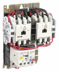 EATON NEMA Magnetic Motor Starter: Reversing, 3 Poles, NEMA Size 0, 9 A, 120V AC Coil (MPN AN59AN0A5E020). Key specifications — Brand: EATON; Auxiliary Contact Form: 1NO; Coil Voltage: 110/120V AC; Phase: Three; Operator: None; Operator Controls: None; Auxiliary Contacts Included: 1NO; Signaling Features: Pilot Light.