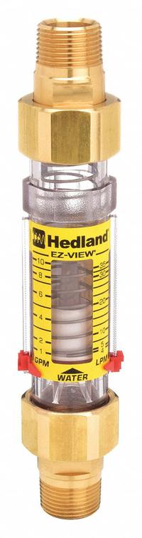 HEDLAND Mechanical Flowmeter: Flow Meter, Scale, Variable Area, Inline, Universal, Gallons/Liters (MPN H625-010). Key specifications — Display Type: Scale; O-Ring Material: Buna-N; Includes Flow Rate Adjustment Knob: No; Includes Pressure Guage: No; Mounting Orientation: Universal; Unit Of Measure: Liters; Brand: HEDLAND; Accuracy: +/-5%.