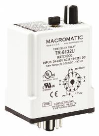 MACROMATIC Single Function Time Delay Relay: Socket Mounted, 240V DC, 10 A, 11 Pins/Terminals (MPN TR-6132U). Key specifications — Brand: MACROMATIC.